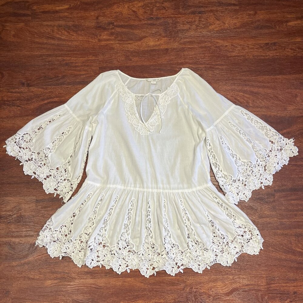 Boston Proper Top Tunic Medium White Lace Bell Sleeves Cottagecore Feminine - Picture 5 of 16